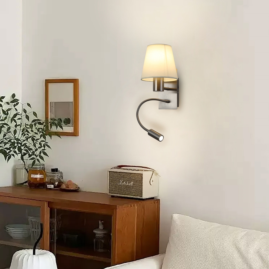 Brilagi - LED Pielāgojama sienas lampa NUBILA 1xE27/25W/230V + LED/3W matēts hroms/krēmkrāsa