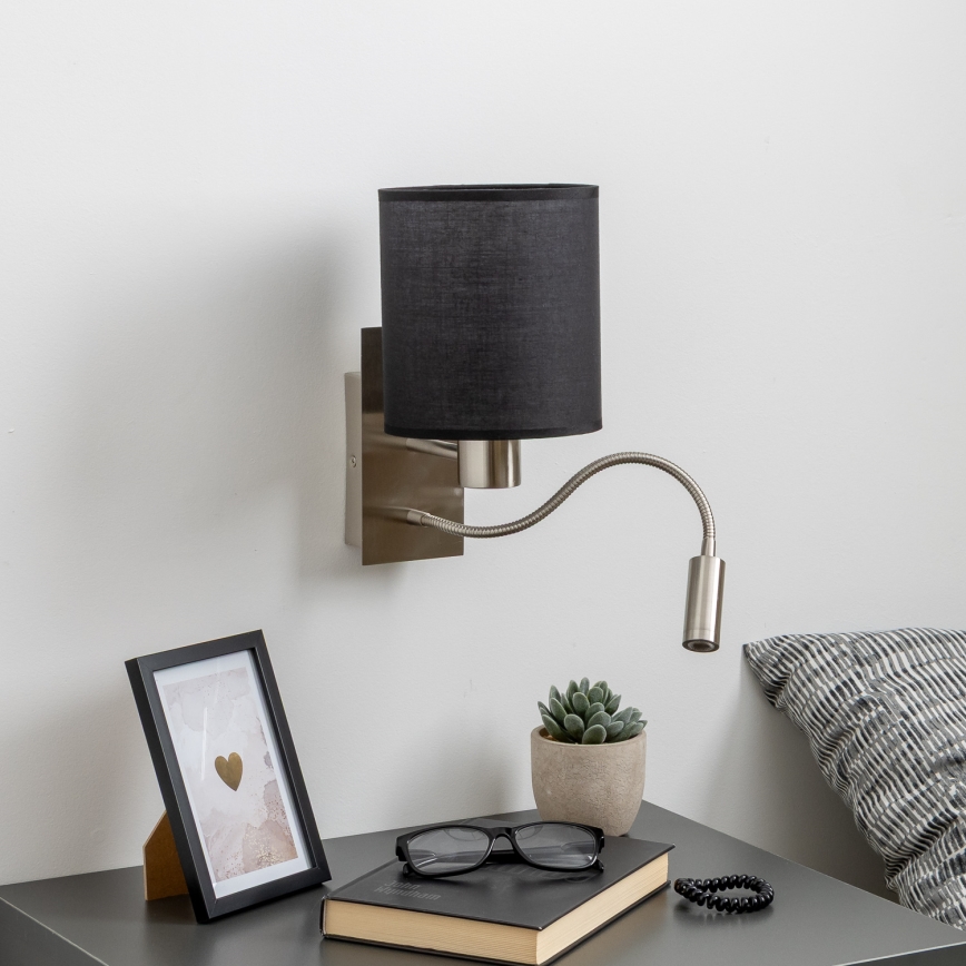 Brilagi - LED Pielāgojama sienas lampa NUBILA 1xE27/25W/230V + LED/3W matēts hroms/melna