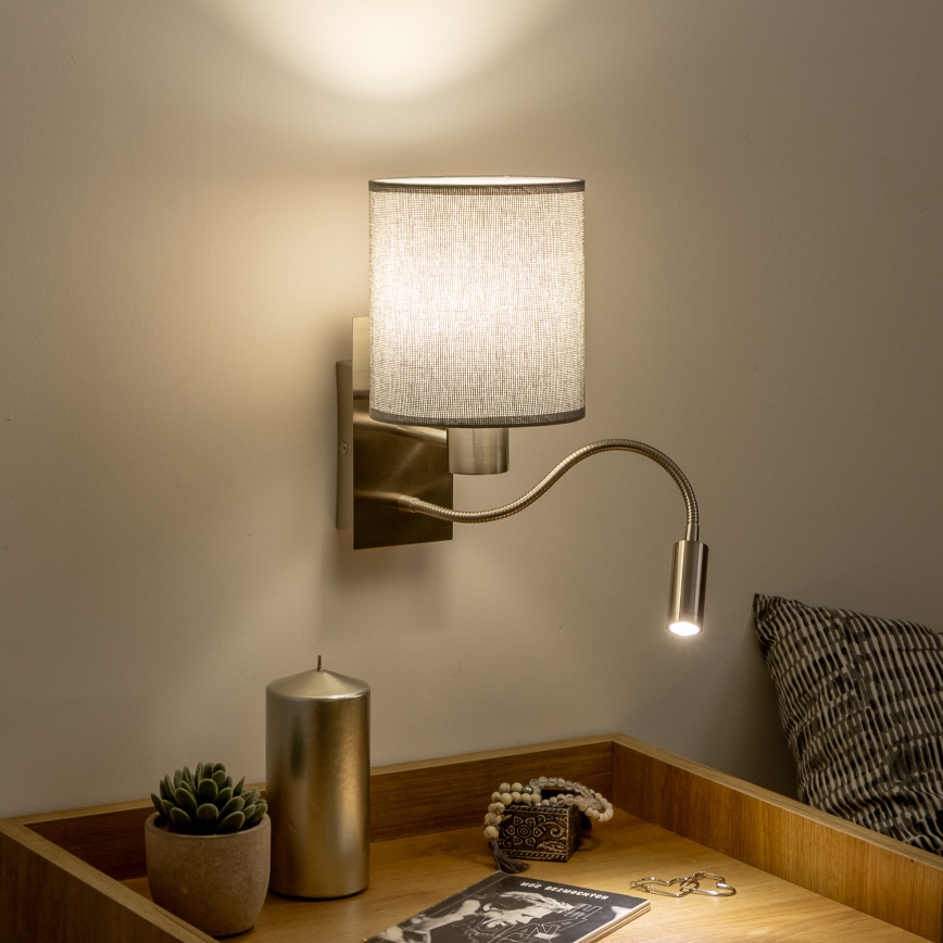 Brilagi - LED Pielāgojama sienas lampa NUBILA 1xE27/25W/230V + LED/3W matēts hroms/pelēka