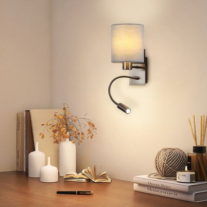 Brilagi - LED Pielāgojama sienas lampa NUBILA 1xE27/25W/230V + LED/3W matēts hroms/pelēka
