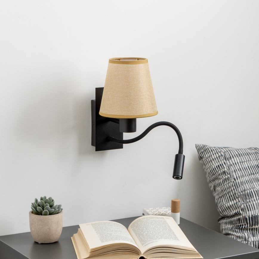 Brilagi - LED Pielāgojama sienas lampa NUBILA 1xE27/25W/230V + LED/3W melna/gaiši brūna