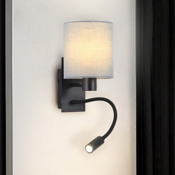 Brilagi - LED Pielāgojama sienas lampa NUBILA 1xE27/25W/230V + LED/3W melna/pelēka