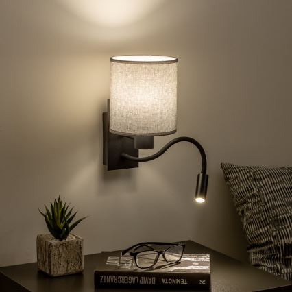 Brilagi - LED Pielāgojama sienas lampa NUBILA 1xE27/25W/230V + LED/3W melna/pelēka