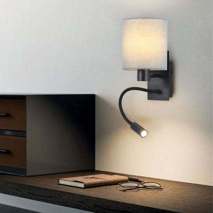 Brilagi - LED Pielāgojama sienas lampa NUBILA 1xE27/25W/230V + LED/3W melna/pelēka