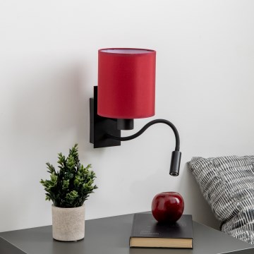 Brilagi - LED Pielāgojama sienas lampa NUBILA 1xE27/25W/230V + LED/3W melna/Pompejas sarkana