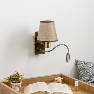 Brilagi - LED Pielāgojama sienas lampa NUBILA 1xE27/25W/230V + LED/3W misiņš/brūna