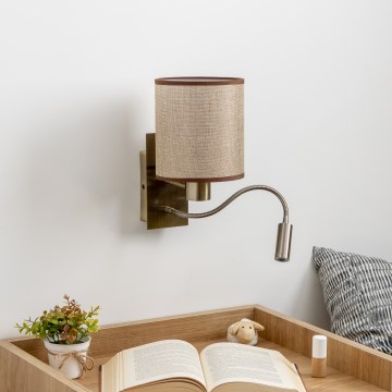 Brilagi - LED Pielāgojama sienas lampa NUBILA 1xE27/25W/230V + LED/3W misiņš/brūna