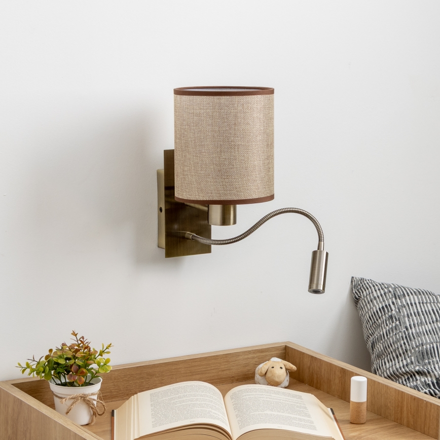 Brilagi - LED Pielāgojama sienas lampa NUBILA 1xE27/25W/230V + LED/3W misiņš/brūna