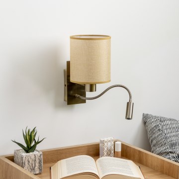 Brilagi - LED Pielāgojama sienas lampa NUBILA 1xE27/25W/230V + LED/3W misiņš/gaiši brūna