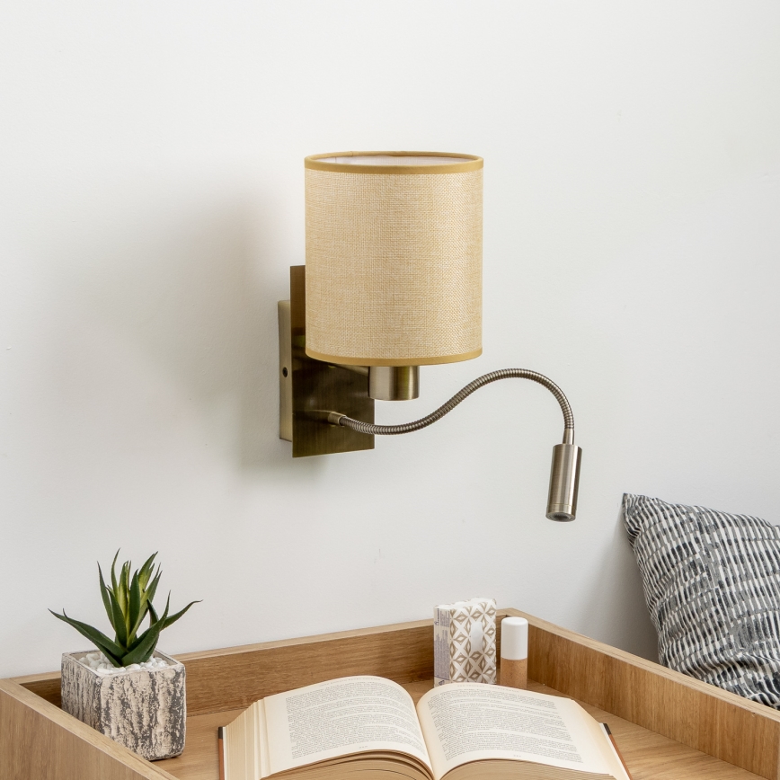 Brilagi - LED Pielāgojama sienas lampa NUBILA 1xE27/25W/230V + LED/3W misiņš/gaiši brūna