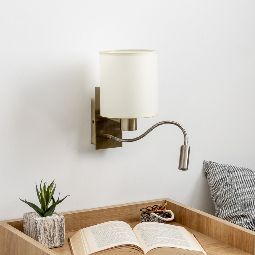 Brilagi - LED Pielāgojama sienas lampa NUBILA 1xE27/25W/230V + LED/3W misiņš/krēmkrāsa