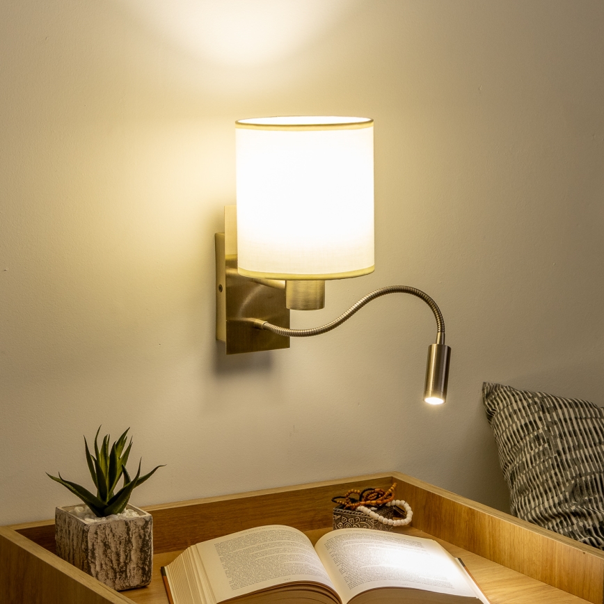 Brilagi - LED Pielāgojama sienas lampa NUBILA 1xE27/25W/230V + LED/3W misiņš/krēmkrāsa