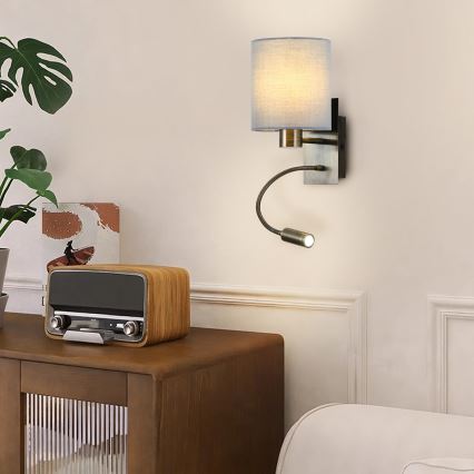 Brilagi - LED Pielāgojama sienas lampa NUBILA 1xE27/25W/230V + LED/3W misiņš/krēmkrāsa