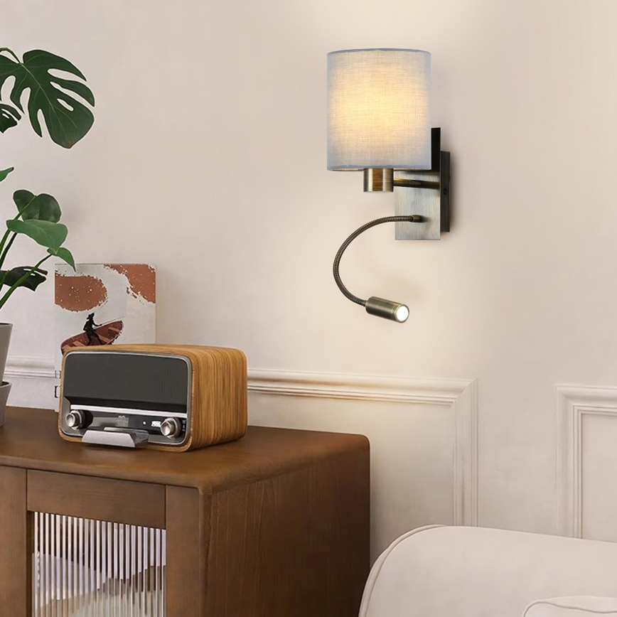 Brilagi - LED Pielāgojama sienas lampa NUBILA 1xE27/25W/230V + LED/3W misiņš/krēmkrāsa