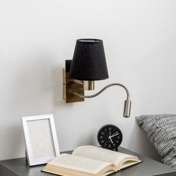 Brilagi - LED Pielāgojama sienas lampa NUBILA 1xE27/25W/230V + LED/3W misiņš/melna