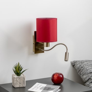 Brilagi - LED Pielāgojama sienas lampa NUBILA 1xE27/25W/230V+LED/3W misiņš/Pompejas sarkana