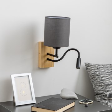 Brilagi - LED Pielāgojama sienas lampa NUBILA WOOD 1xE27/25W/230V + LED/3W ozols/antracīta
