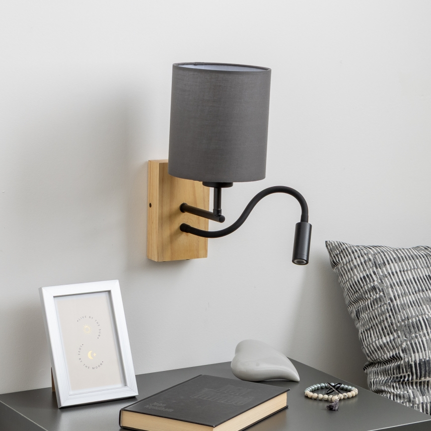 Brilagi - LED Pielāgojama sienas lampa NUBILA WOOD 1xE27/25W/230V + LED/3W ozols/antracīta