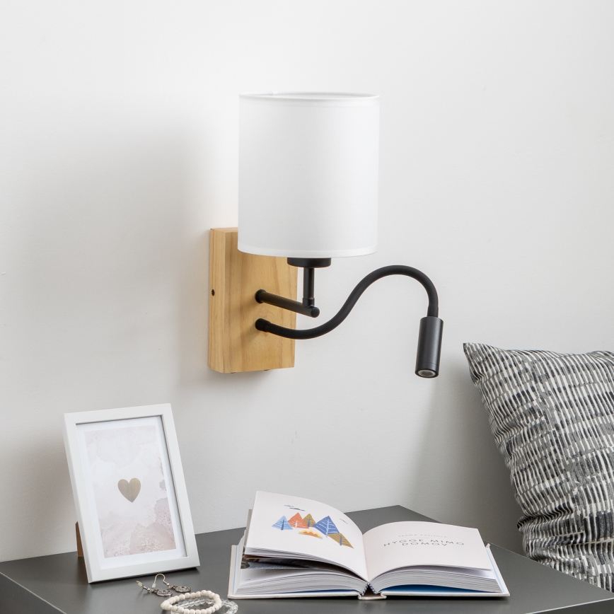 Brilagi - LED Pielāgojama sienas lampa NUBILA WOOD 1xE27/25W/230V + LED/3W ozols/balta