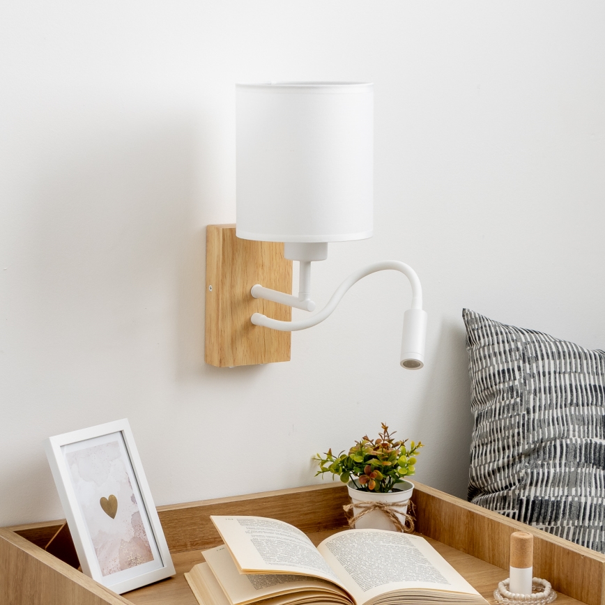 Brilagi - LED Pielāgojama sienas lampa NUBILA WOOD 1xE27/25W/230V + LED/3W ozols/balta