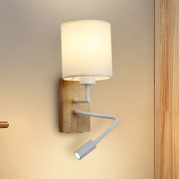 Brilagi - LED Pielāgojama sienas lampa NUBILA WOOD 1xE27/25W/230V + LED/3W ozols/balta/krēmkrāsa