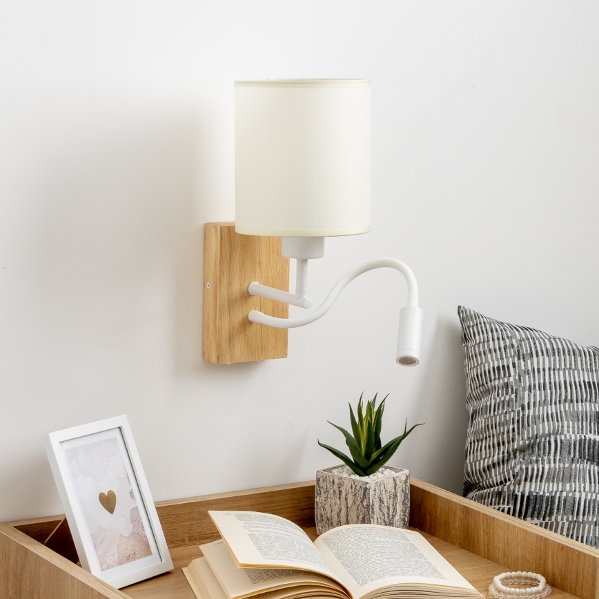 Brilagi - LED Pielāgojama sienas lampa NUBILA WOOD 1xE27/25W/230V + LED/3W ozols/balta/krēmkrāsa