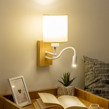 Brilagi - LED Pielāgojama sienas lampa NUBILA WOOD 1xE27/25W/230V + LED/3W ozols/balta/krēmkrāsa