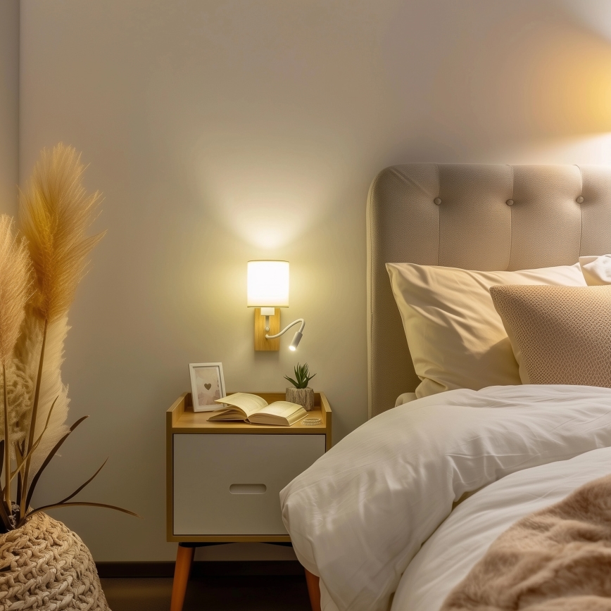 Brilagi - LED Pielāgojama sienas lampa NUBILA WOOD 1xE27/25W/230V + LED/3W ozols/balta/krēmkrāsa