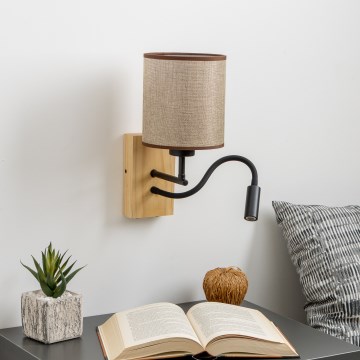Brilagi - LED Pielāgojama sienas lampa NUBILA WOOD 1xE27/25W/230V + LED/3W ozols/brūna