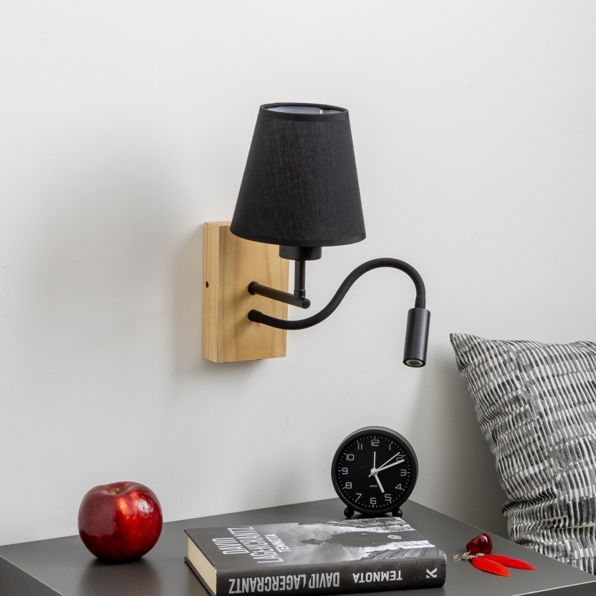 Brilagi - LED Pielāgojama sienas lampa NUBILA WOOD 1xE27/25W/230V + LED/3W ozols/melna