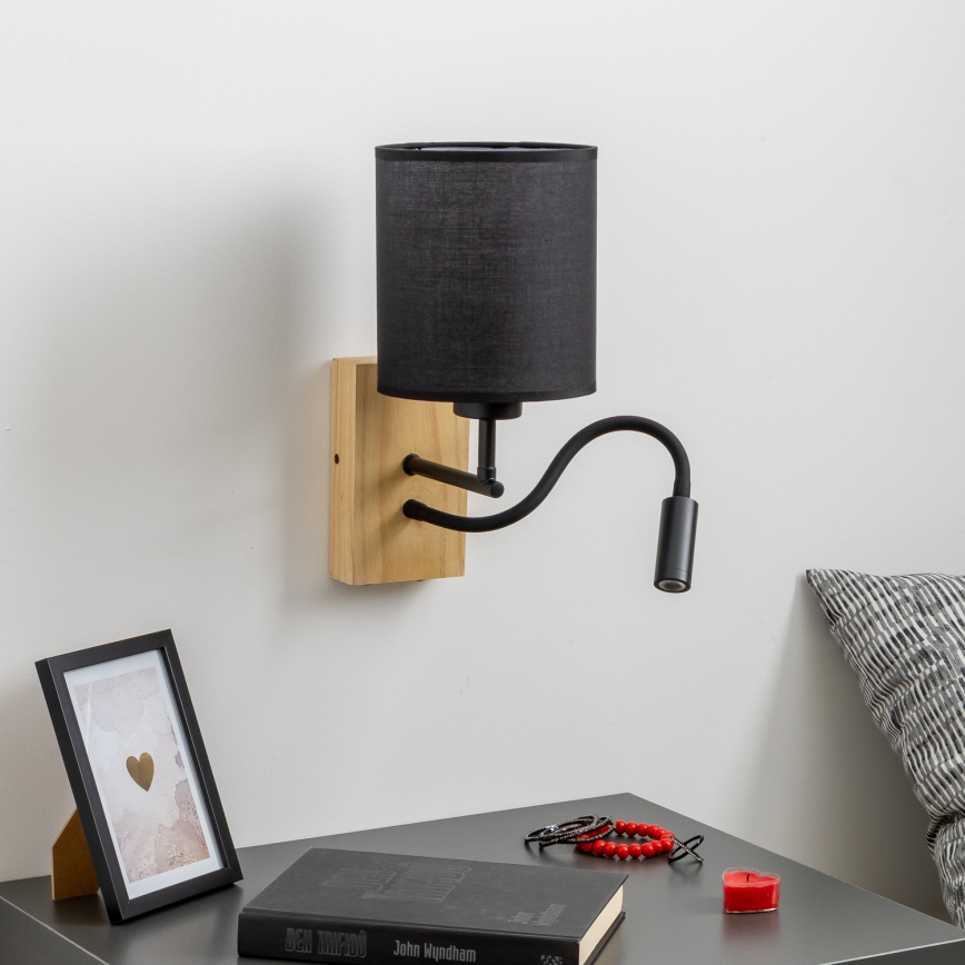 Brilagi - LED Pielāgojama sienas lampa NUBILA WOOD 1xE27/25W/230V + LED/3W ozols/melna