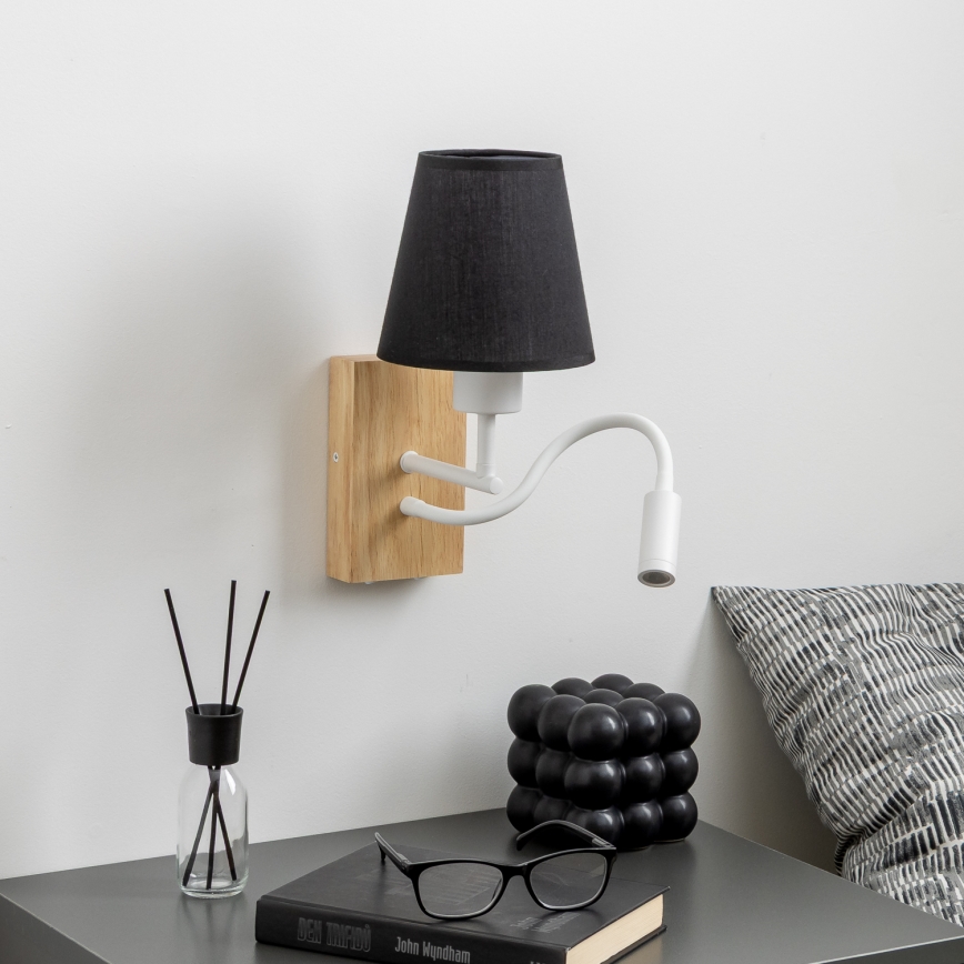 Brilagi - LED Pielāgojama sienas lampa NUBILA WOOD 1xE27/25W/230V + LED/3W ozols/melna