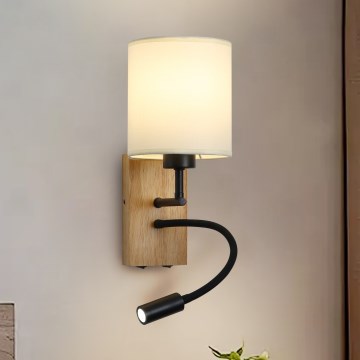 Brilagi - LED Pielāgojama sienas lampa NUBILA WOOD 1xE27/25W/230V + LED/3W ozols/melna/krēmkrāsa