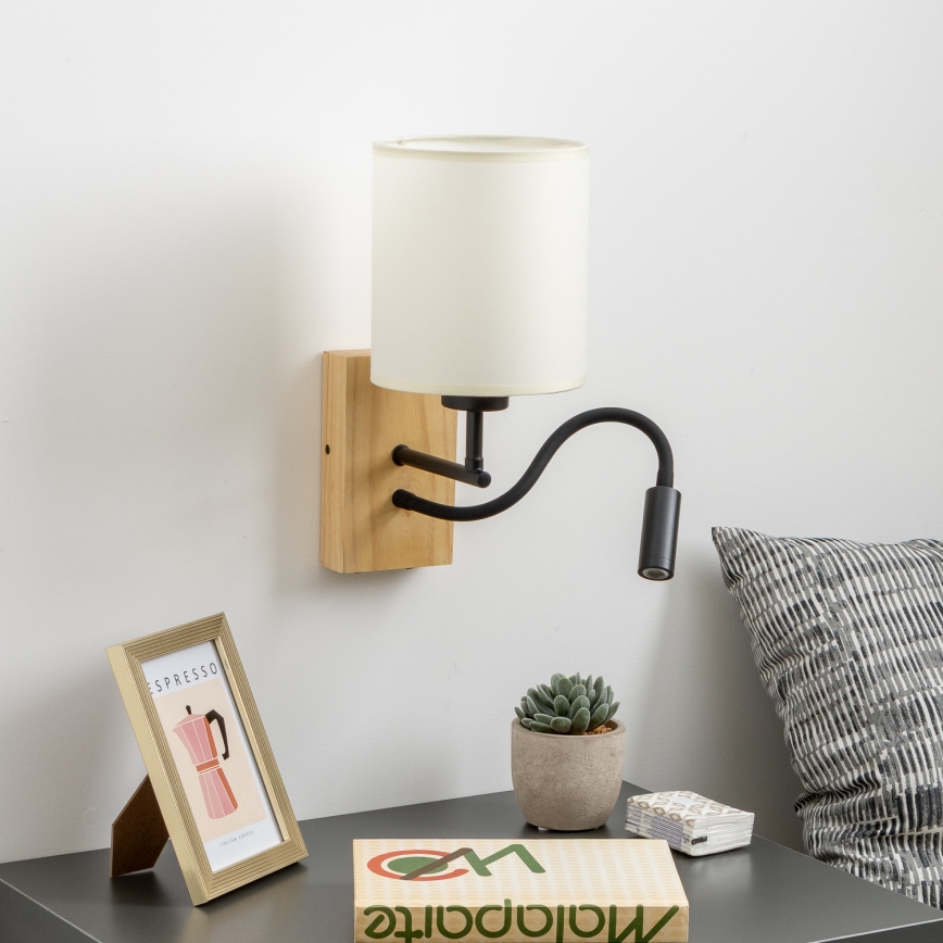 Brilagi - LED Pielāgojama sienas lampa NUBILA WOOD 1xE27/25W/230V + LED/3W ozols/melna/krēmkrāsa
