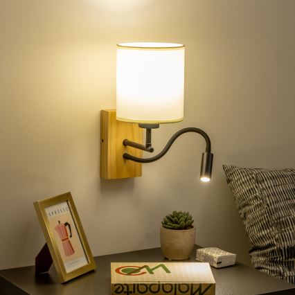 Brilagi - LED Pielāgojama sienas lampa NUBILA WOOD 1xE27/25W/230V + LED/3W ozols/melna/krēmkrāsa
