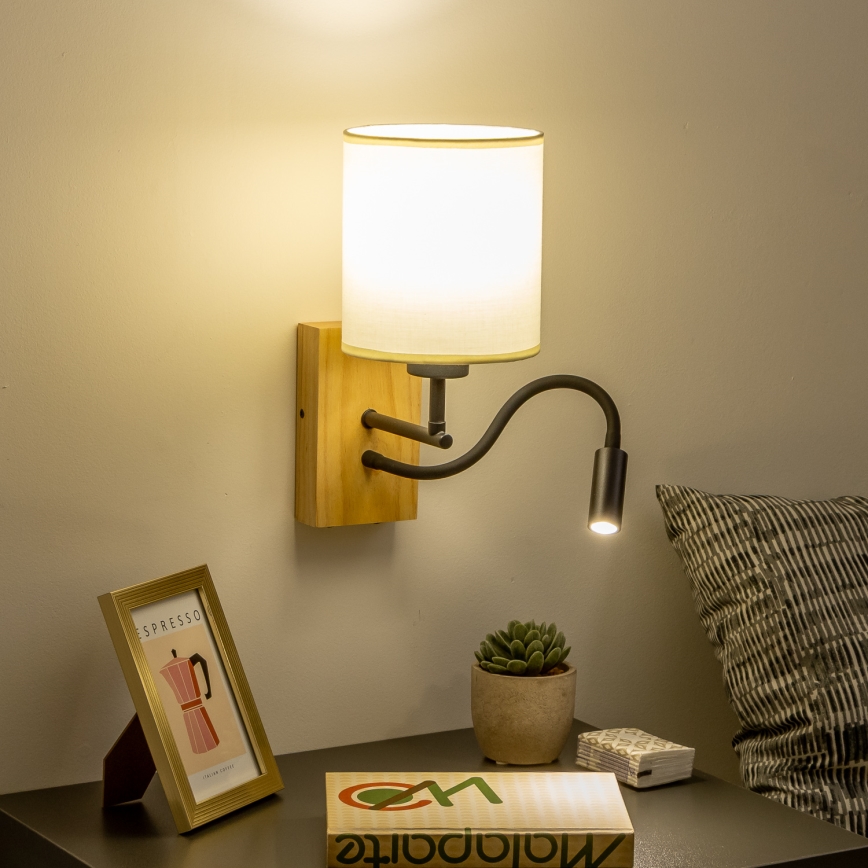 Brilagi - LED Pielāgojama sienas lampa NUBILA WOOD 1xE27/25W/230V + LED/3W ozols/melna/krēmkrāsa