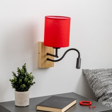 Brilagi - LED Pielāgojama sienas lampa NUBILA WOOD 1xE27/25W/230V + LED/3W ozols/sarkana