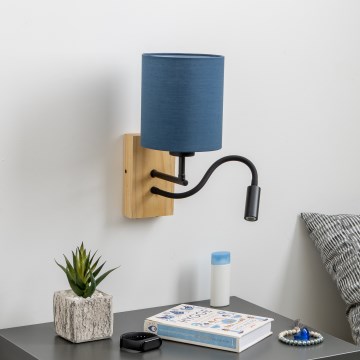 Brilagi - LED Pielāgojama sienas lampa NUBILA WOOD 1xE27/25W/230V + LED/3W ozols/tumši zila