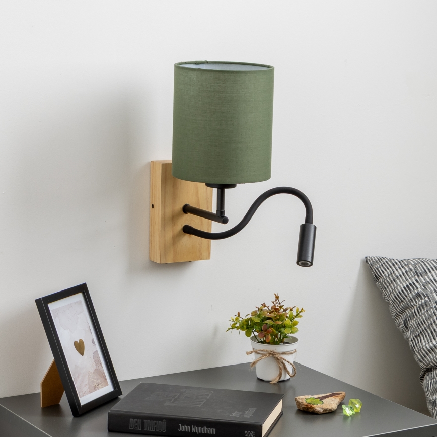 Brilagi - LED Pielāgojama sienas lampa NUBILA WOOD 1xE27/25W/230V + LED/3W ozols/zaļa