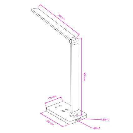 BRILAGI - LED aptumšojama skārienjūtīga galda lampa ar bezvadu QI uzlādi MODO CHARGE LED/7W/5V 3000/4000/6000K balta