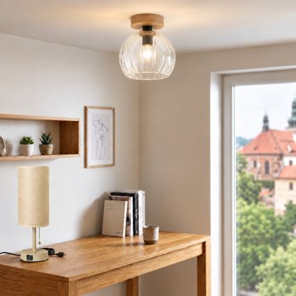 BRILAGI - LED piestiprināma griestu lampa RETRO GLASS 1xE27/60W/230V Ø 25 cm ozols/caurspīdīgs