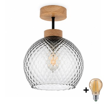 BRILAGI - LED Piestiprināma griestu lampa RETRO GLASS 1xE27/60W/230V Ø 25 cm ozols/dūmakaini pelēks