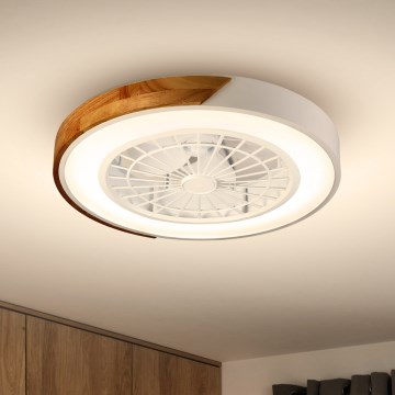 Brilagi - LED regulējama griestu lampa ar ventilatoru LED/30W/230V 3000-6500K Ø 50 cm balts/ozols + ar tālvadības pulti