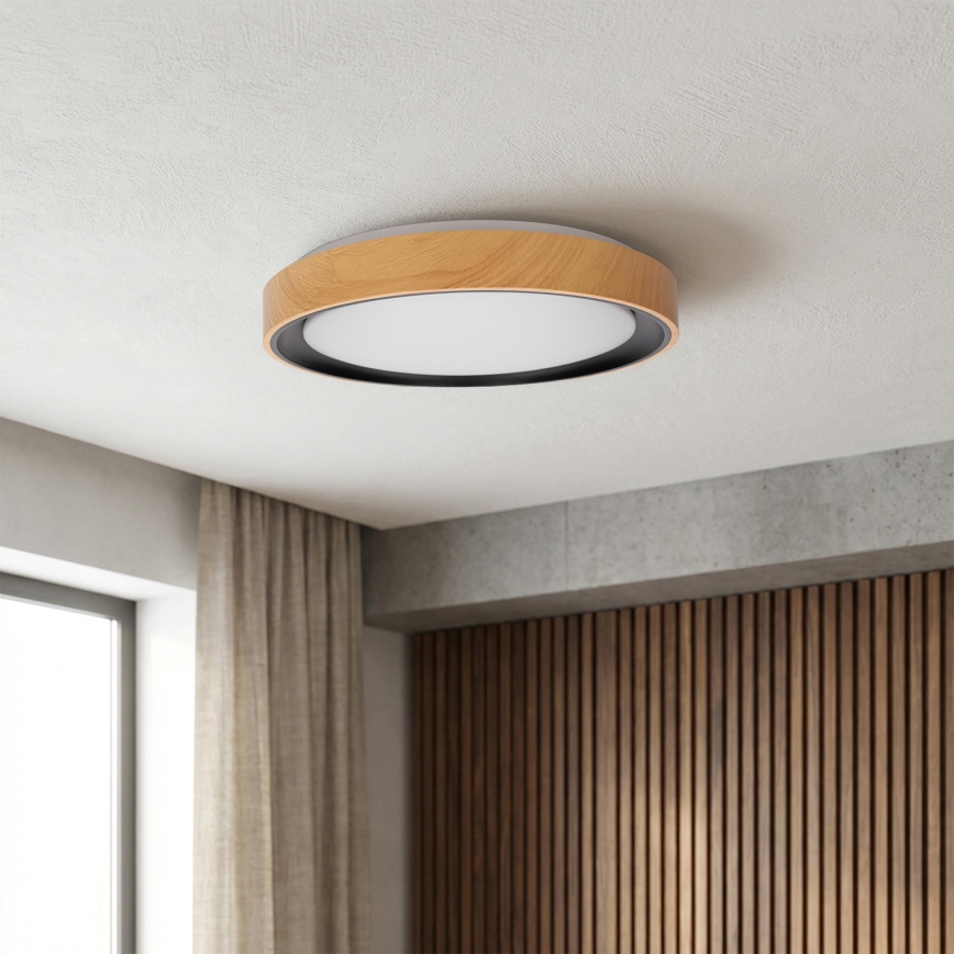 Brilagi - LED dimējama griestu lampa FLOCO LED/48W/230V 3000-6500K Ø 40 cm koka dekors/melna + tālvadības pults