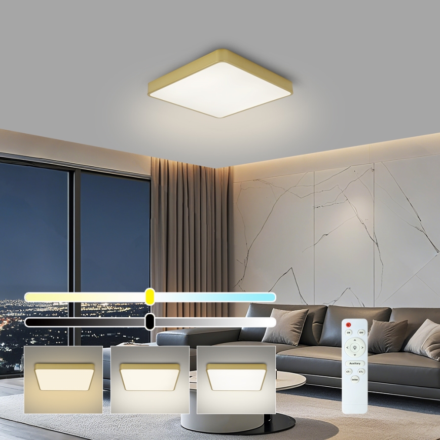 BRILAGI - Aptumšojams LED griestu gaismeklis POOL SQUARE LED/36W/230V 3000-6000K 40x40 cm zelta + tālvadības pults