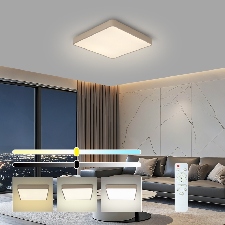BRILAGI - LED dimmējama griestu lampa POOL SQUARE LED/48W/230V 3000-6000K 50x50 cm bēša + tālvadības pults