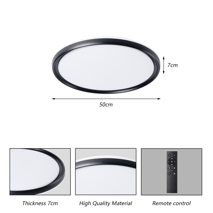 Brilagi - RIVO LED griestu gaismeklis ar regulējamu spilgtumu LED/72W/230V 3000-6000K melns Ø 50 cm + tālvadības pults