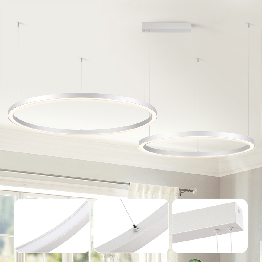 Brilagi - LED aptumšojams lustrs uz troses PORTOFINO LED/98W/230V 3000-6000K sudraba + tālvadības pults