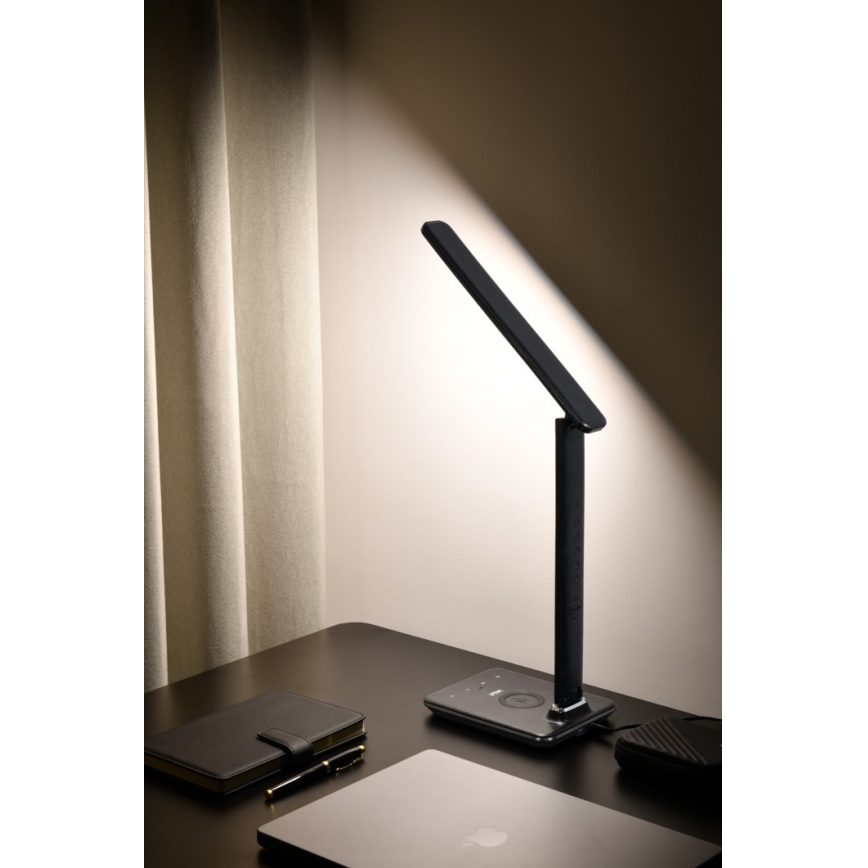 Brilagi - LED regulējamā galda lampa ar bezvadu QI uzlādi un USB REGINA LED/8,5W/230V melna