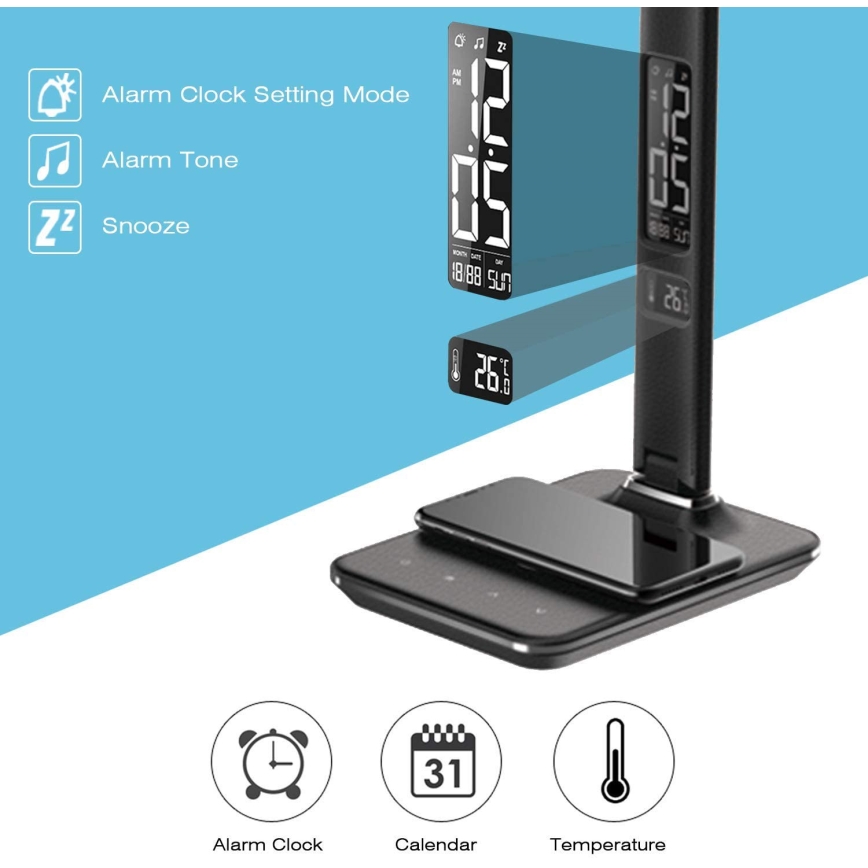 Brilagi - LED regulējamā galda lampa ar bezvadu QI uzlādi un USB REGINA LED/8,5W/230V melna